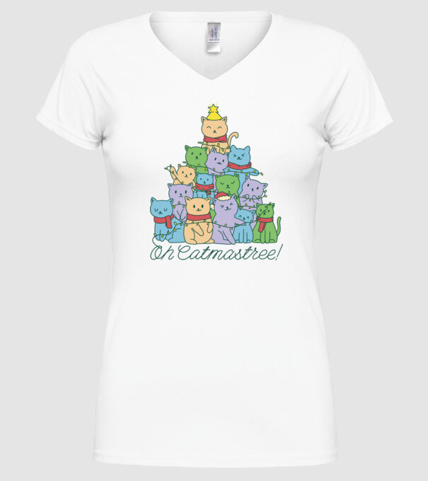 Pom de Crăciun Pisică model alb pe tricou