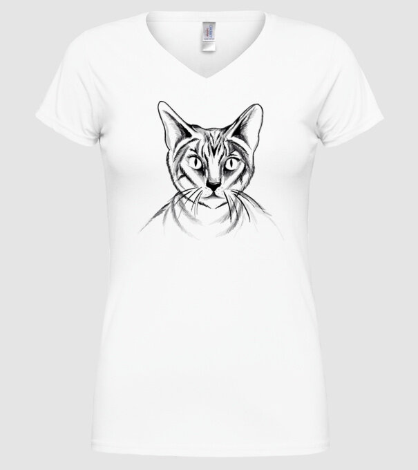 Pisică desen model alb pe tricou