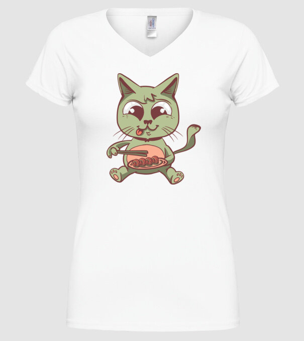 Pisică Sushi model alb pe tricou