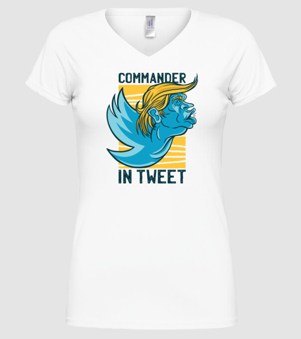 Commander in Tweet - Trump model alb pe tricou