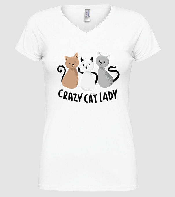 Crazy Cat Lady - fată nebună cu pisică model alb pe tricou