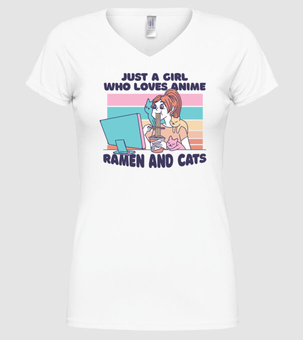 Doar o fată căreia îi place Anime, Ramen și pisicile model alb pe tricou