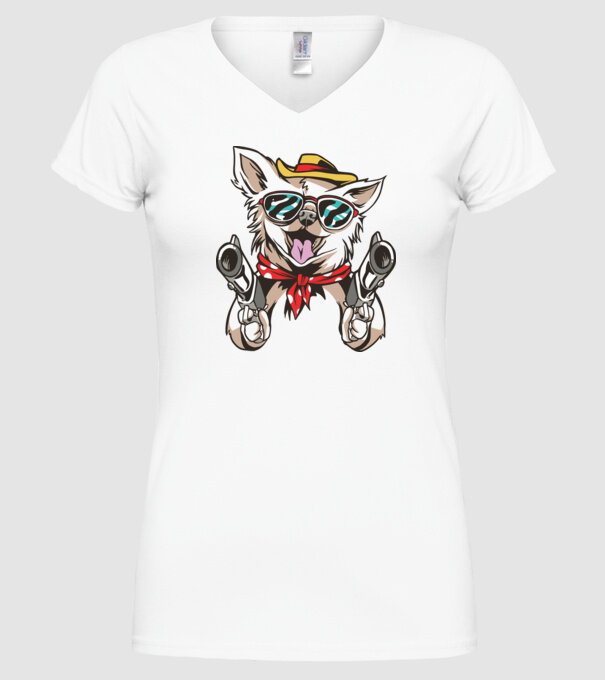 Chihuahua cu Pistol model alb pe tricou