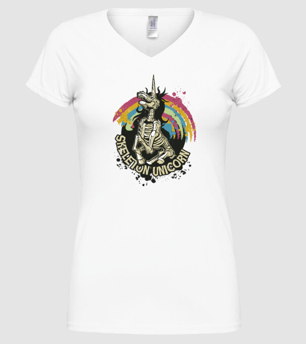 Schelet unicorn model alb pe tricou