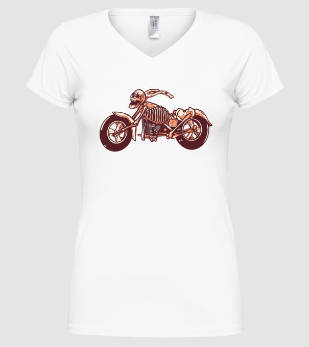 Motocicletă cu Schelet model alb pe tricou