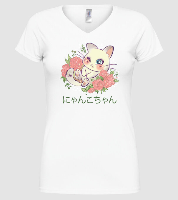 Pisicuță drăguță Anime model alb pe tricou