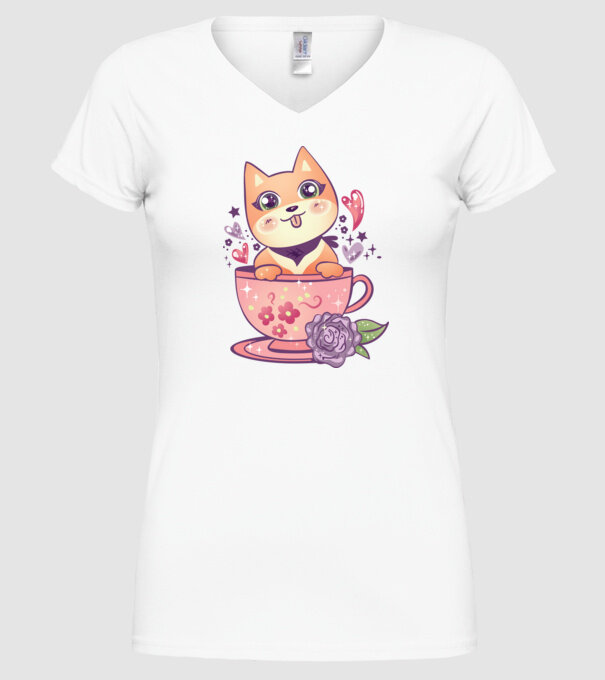 Câine drăguț Anime model alb pe tricou