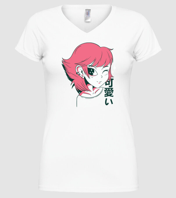 Fată drăguță Anime model alb pe tricou