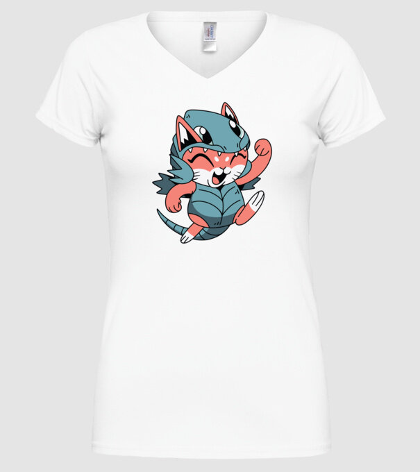 Pisicuță drăguță în costum de dragon model alb pe tricou