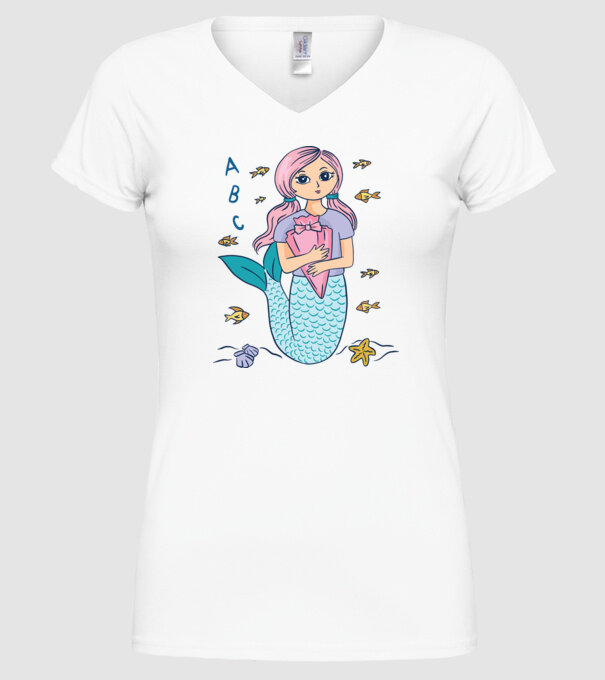 Sirenă Școlăriță drăguță model alb pe tricou