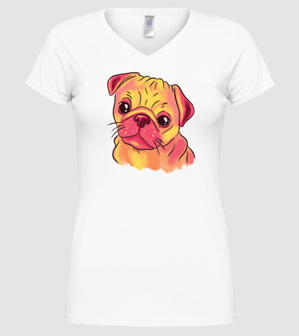 Cap de Mops drăguț model alb pe tricou