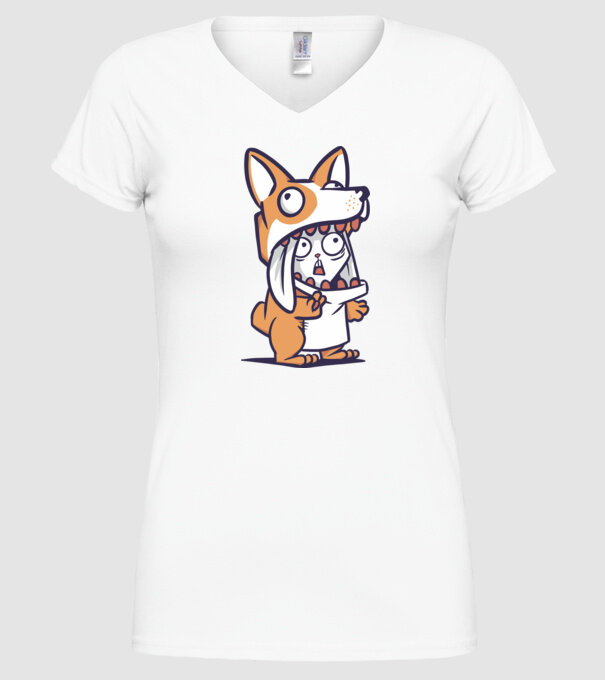 Iepuraș drăguț în costum Corgi model alb pe tricou