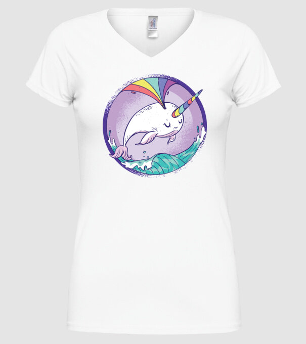 Unicorn drăguț Balenă - Narval model alb pe tricou