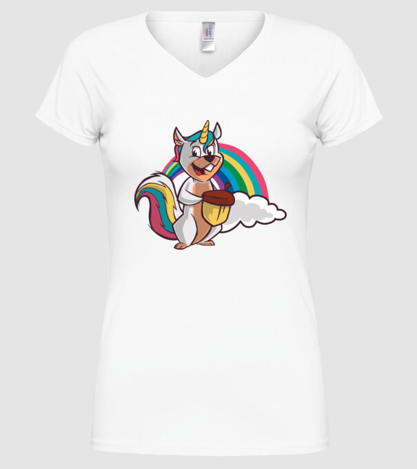 Unicorn drăguț Veveriță model alb pe tricou