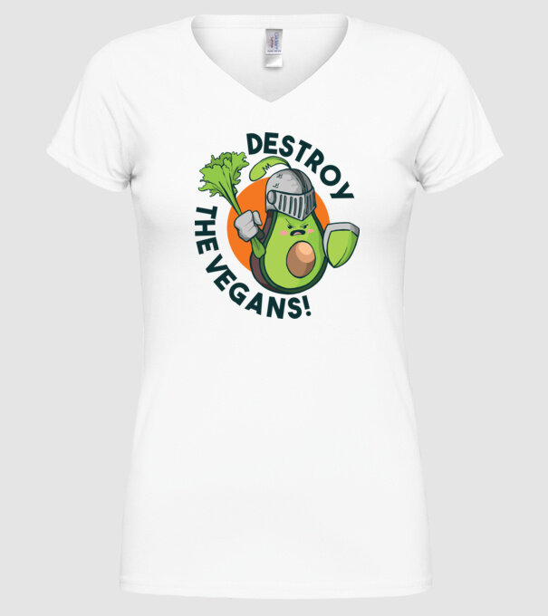 Destroy the Vegans - tricou amuzant războinic Avocado model alb pe tricou