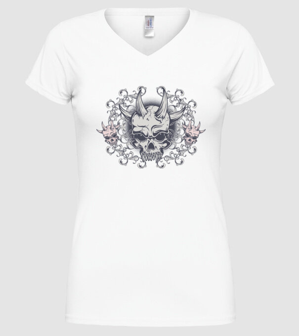 Devil Skull model alb pe tricou