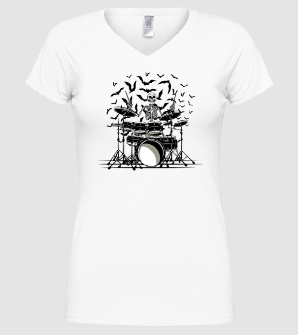 Schelet Baterist model alb pe tricou