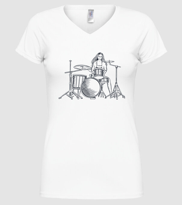 Fată Bateristă model alb pe tricou