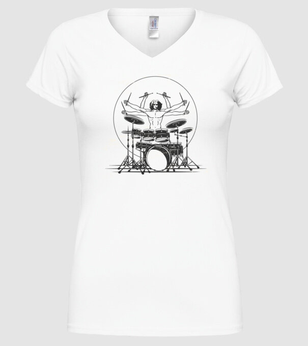 Baterist Vitruvian Da vinci model alb pe tricou