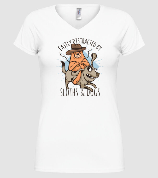 Easily Distracted by Sloths & Dogs model alb pe tricou