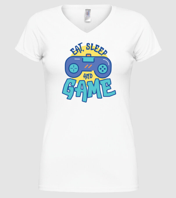 Eat Sleep and Game model alb pe tricou