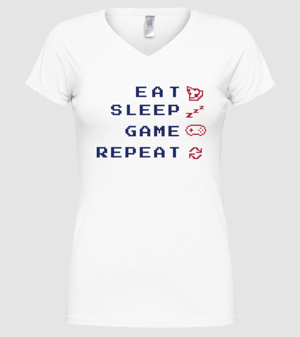 Eat Sleep Game Repeat model alb pe tricou