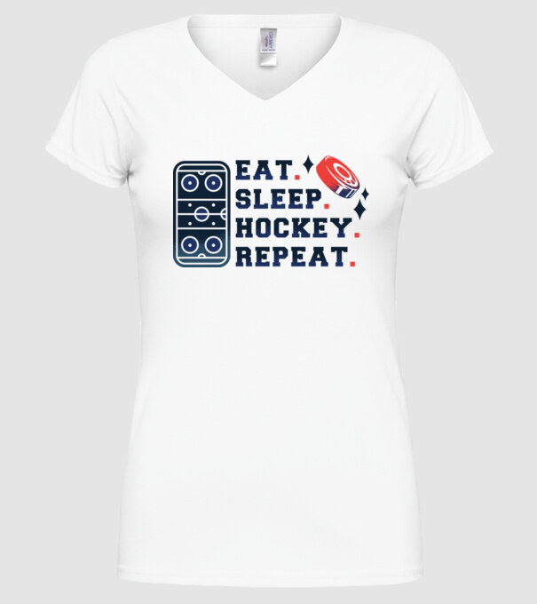 Eat Sleep Hockey Repeat model alb pe tricou