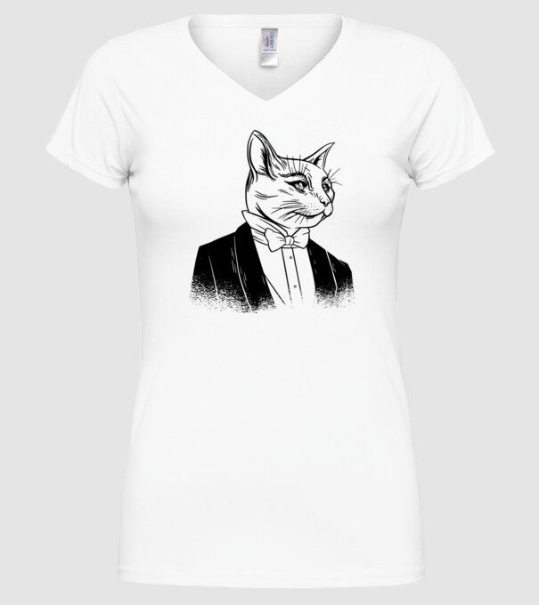 Pisică Elegantă model alb pe tricou