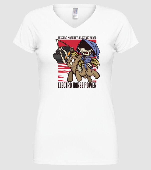 Cai putere electric model alb pe tricou