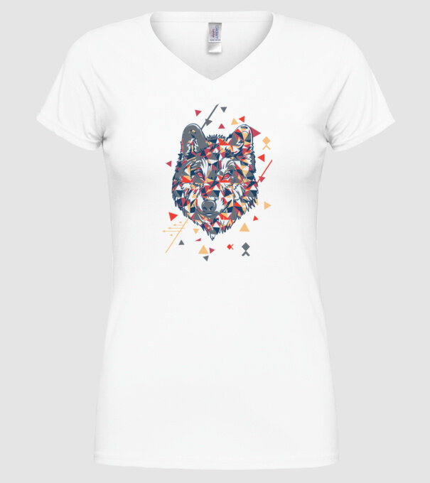 Lup - abstract model alb pe tricou