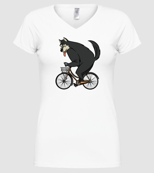 Lup pe bicicletă model alb pe tricou