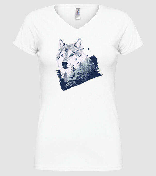 Tricou design Pădure Lup model alb pe tricou