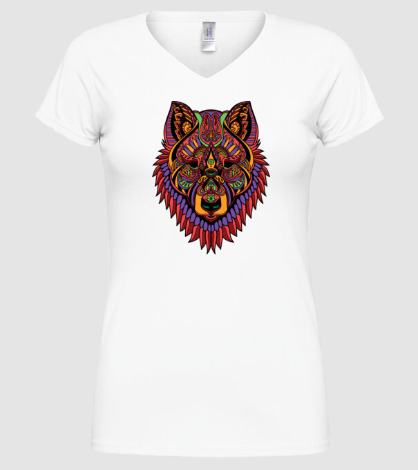Cap de lup model alb pe tricou