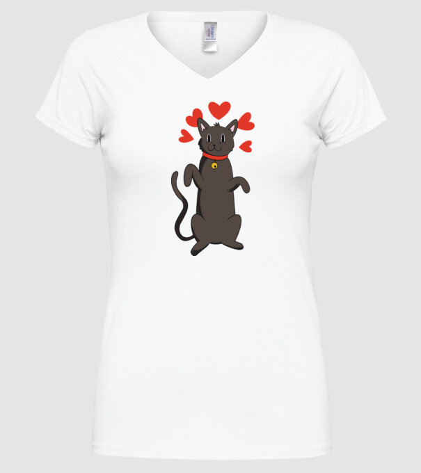 Pisică neagră dragoste model alb pe tricou