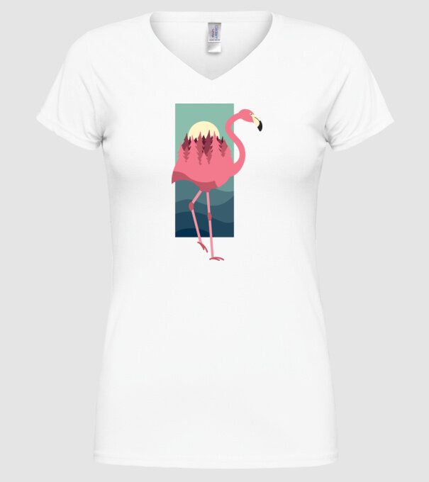 Flamingo Design model alb pe tricou