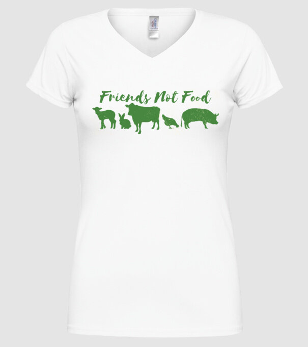 Friends Not Food Vegan model alb pe tricou