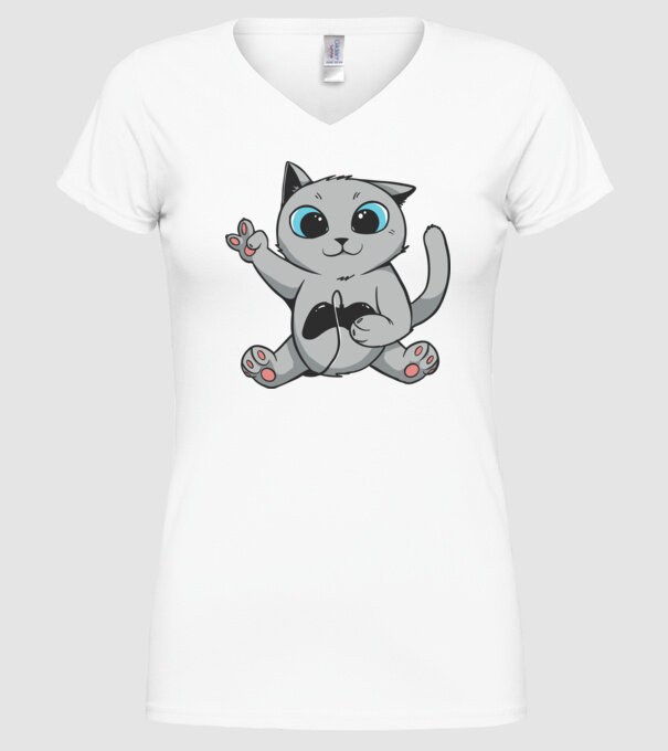 Pisică Gamer model alb pe tricou