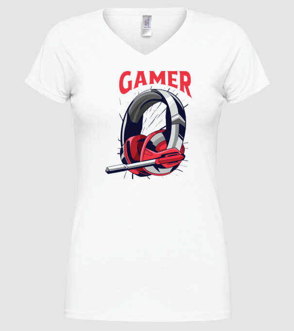 Căști Gamer model alb pe tricou