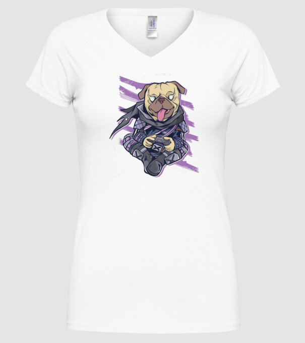 Mops Gamer tricou amuzant cu câine model alb pe tricou