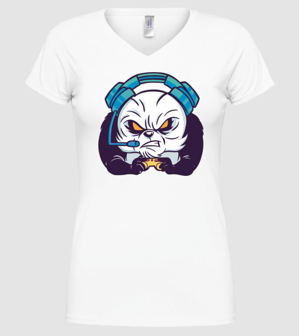 Gamer Panda model alb pe tricou