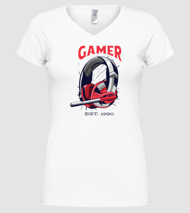 Gamer est. 1990 model alb pe tricou