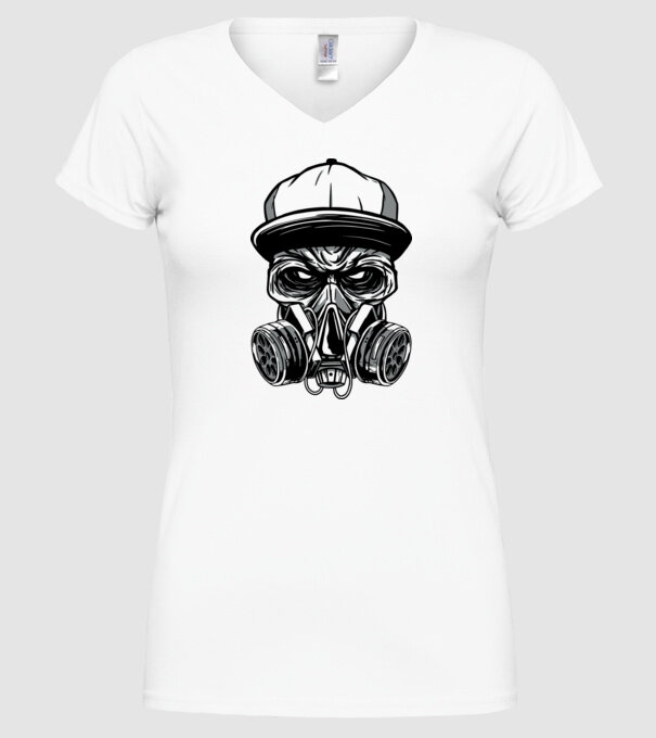 Mască de gaz Craniu model alb pe tricou