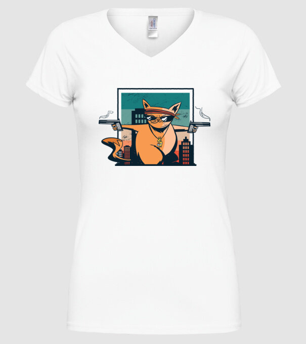 Pisică Gangster model alb pe tricou