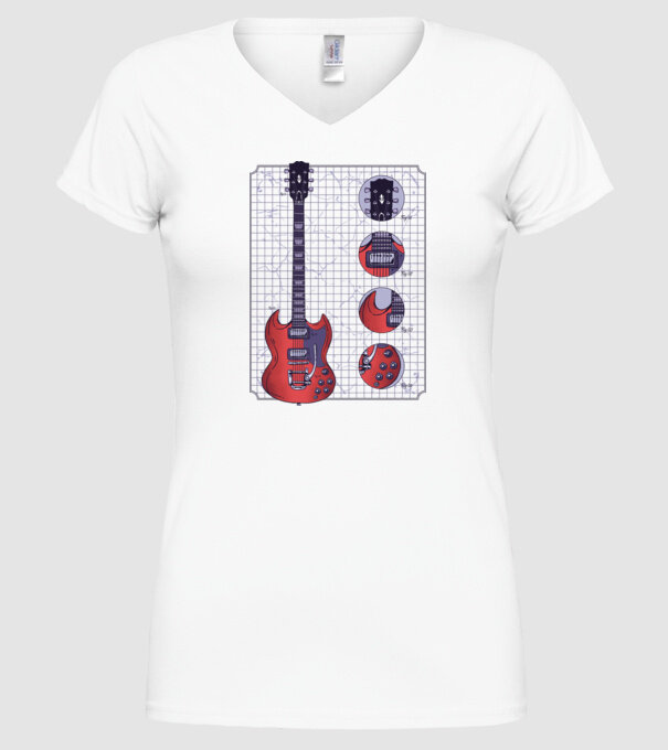 Gibson Chitară desen model alb pe tricou
