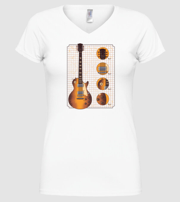 Gibson Chitară desen gold model alb pe tricou