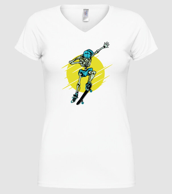 Schelet Skateboarder model alb pe tricou