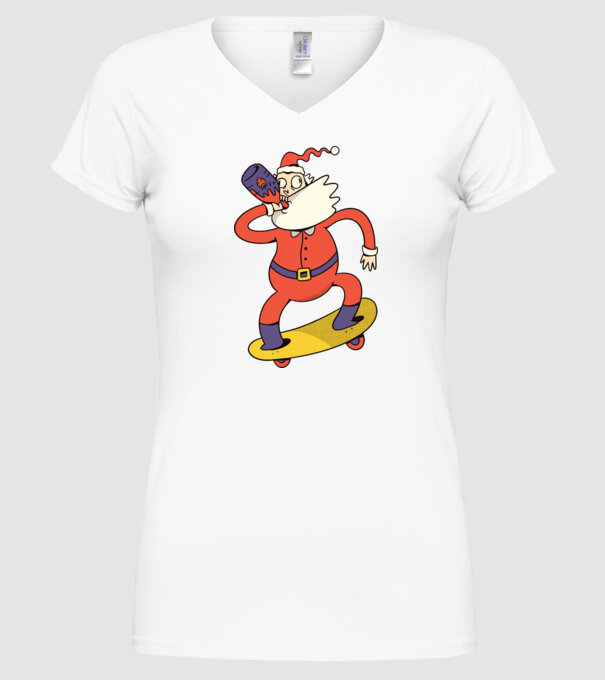 Moș Crăciun Skateboarder model alb pe tricou