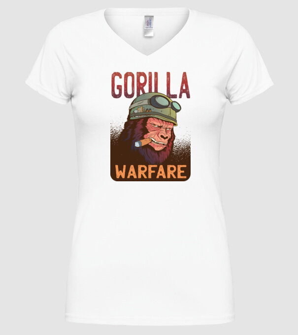 Gorilla Warfare model alb pe tricou