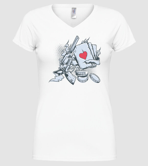 Gun with Cards model alb pe tricou