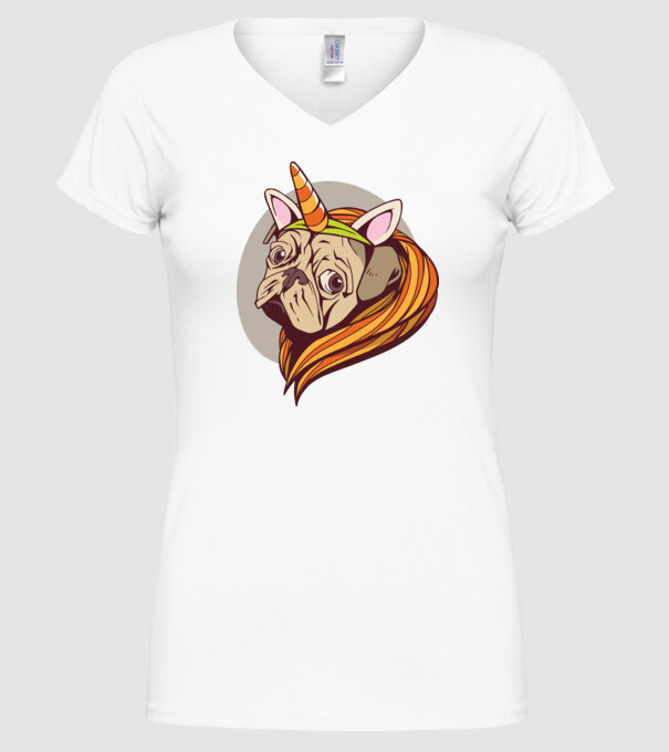 Halloween Mops în costum de Unicorn model alb pe tricou